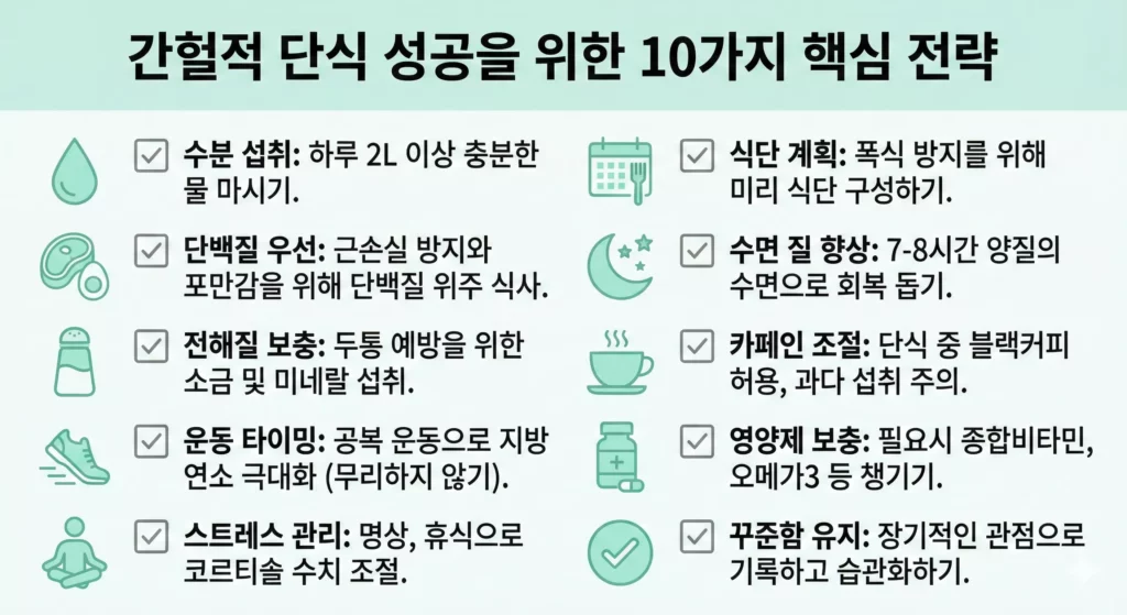 간헐적 단식 성공 전략 체크리스트 인포그래픽