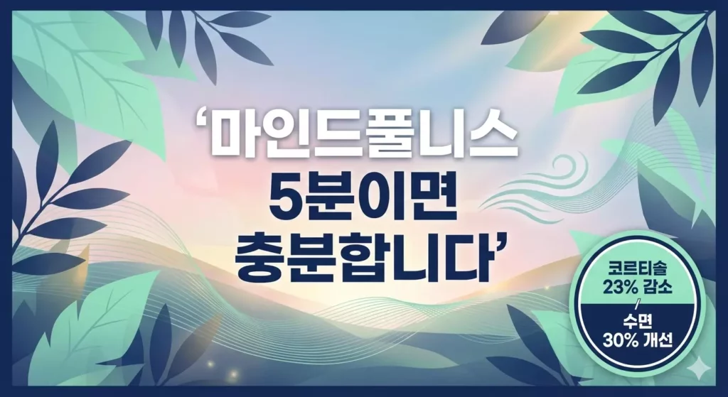 마인드풀니스 5분 스트레스 해소 효과 - 코르티솔 23% 감소, 수면 30% 개선