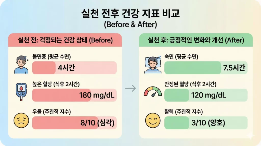 홀리스틱 라이프 실천 전후 건강 지표 변화 비교 차트