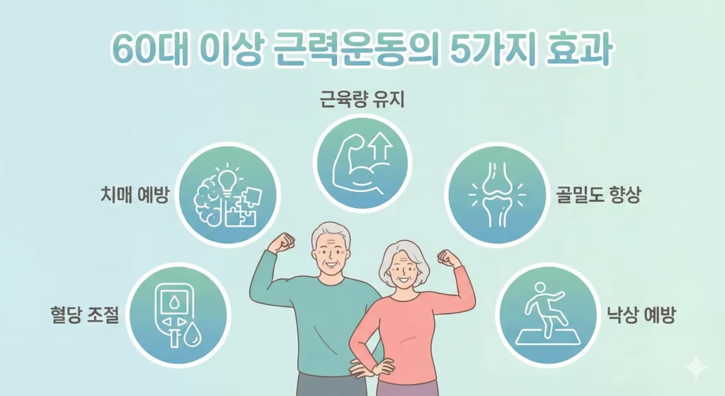 노인 근력운동 효과 인포그래픽 - 근감소증 예방부터 치매 예방까지