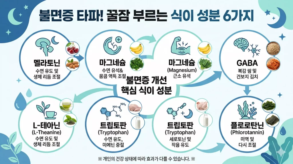 불면증에 좋은 음식 성분 6가지 인포그래픽