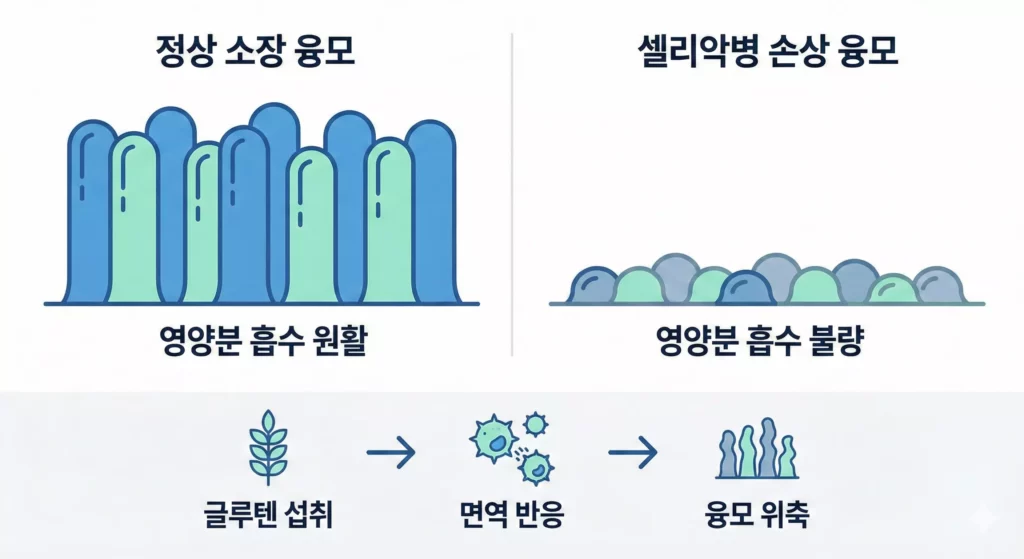 셀리악병 소장 융모 손상 구조 인포그래픽