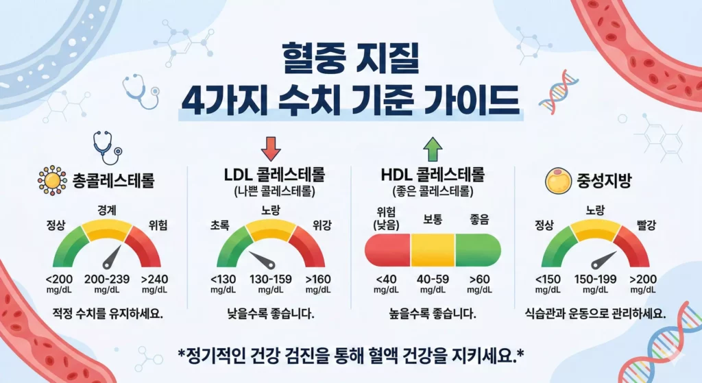 혈중 지질 정상 수치 비교표 LDL HDL 중성지방 총콜레스테롤