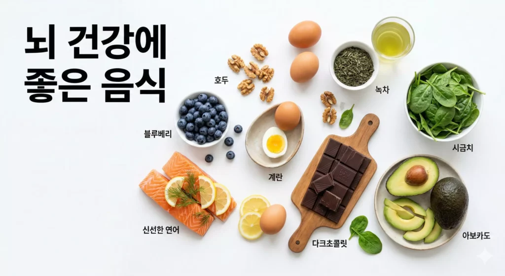 뇌 건강에 좋은 음식 10가지 – 연어, 블루베리, 계란, 견과류, 녹차 등 브레인푸드 모음