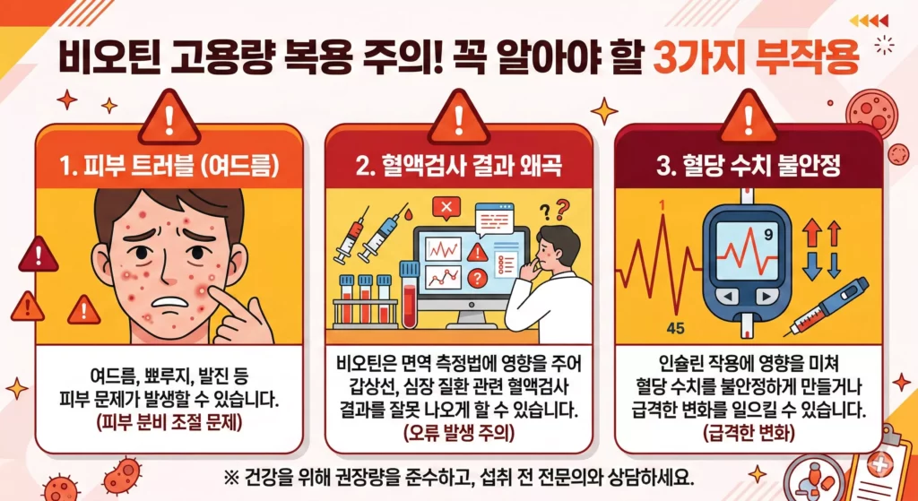 비오틴 고용량 복용 시 부작용 주의사항 인포그래픽