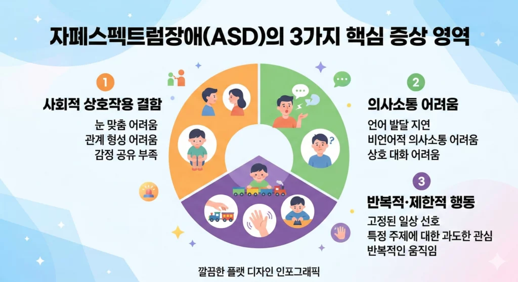자폐스펙트럼장애 ASD 증상 한눈에 보기 인포그래픽
