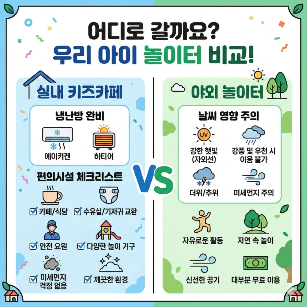순천 키즈카페 vs 야외 놀이터 차이점 비교 인포그래픽