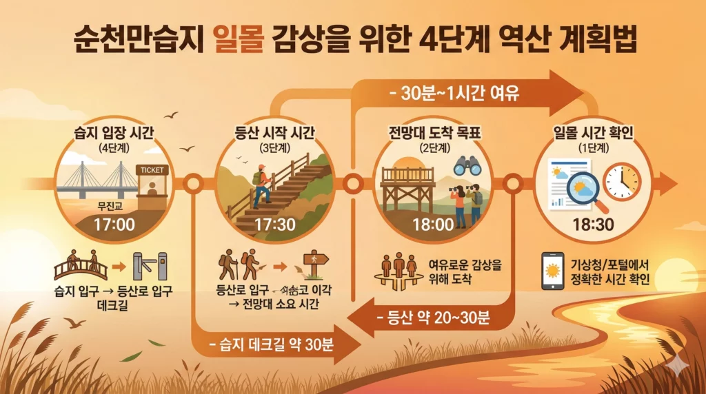 순천만습지 용산전망대 일몰 역산 계획법 인포그래픽