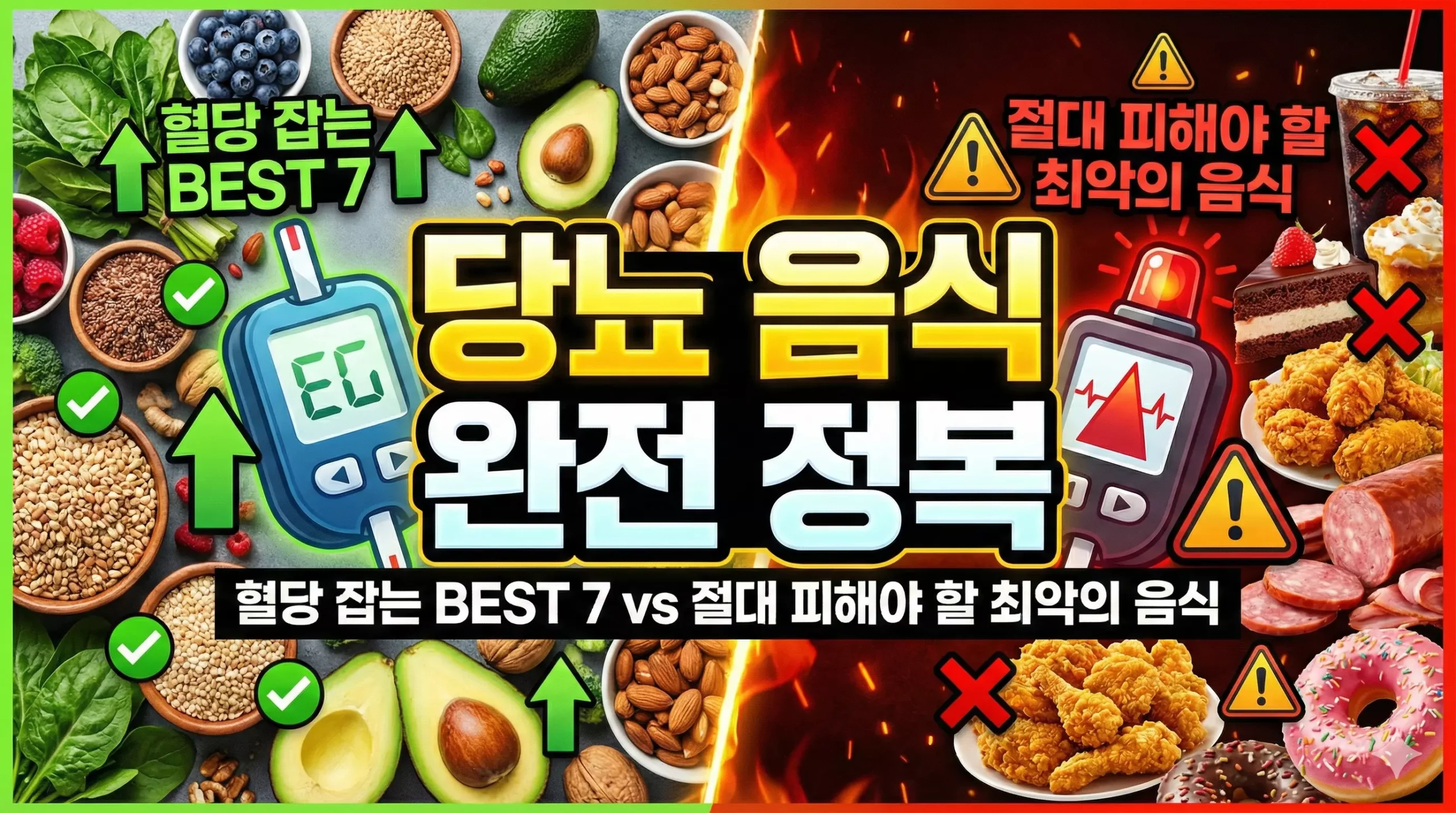 당뇨 음식 완전 정복 혈당 잡는 BEST 7 + 절대 피해야 할 최악의 음식 알아보기 대표 이미지