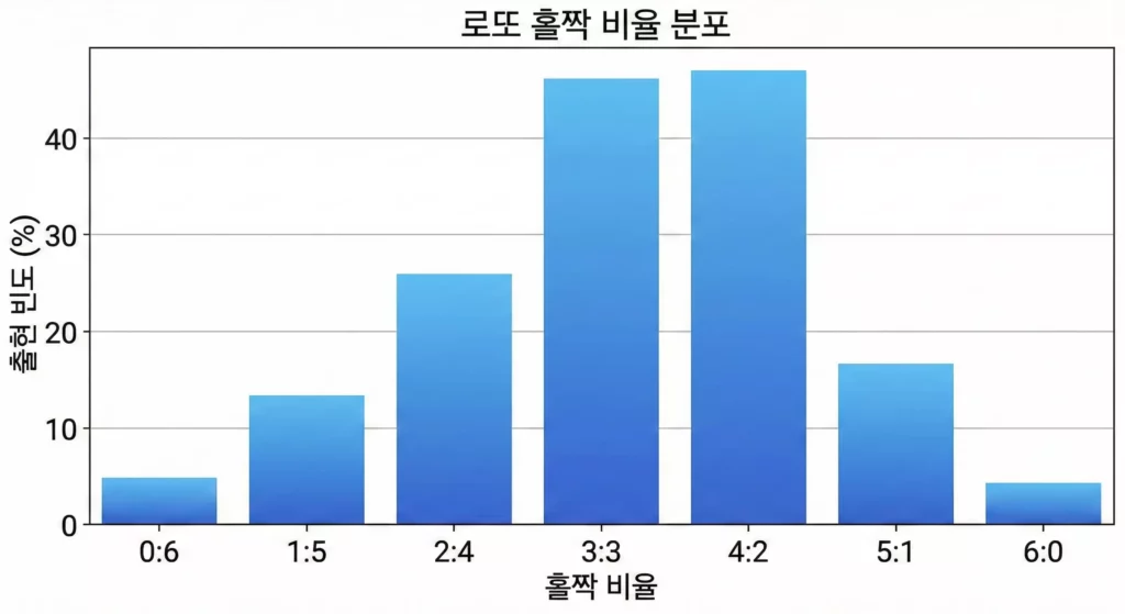 로또 홀짝 비율 분포 차트 - 33과 42가 전체의 68% 차지