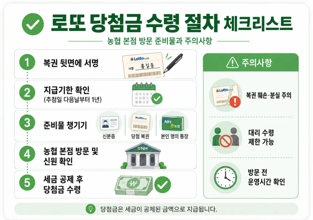 로또 당첨금 수령 절차 체크리스트 – 농협 본점 방문 준비물과 주의사항