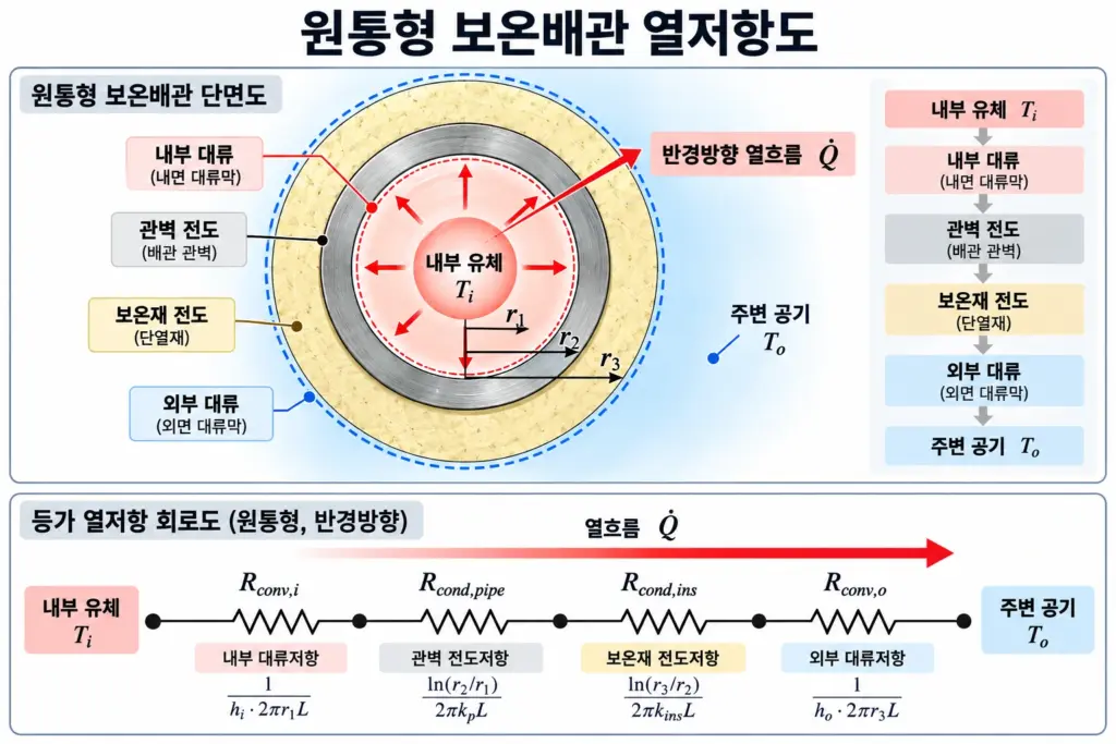원통형 보온배관 열저항도
